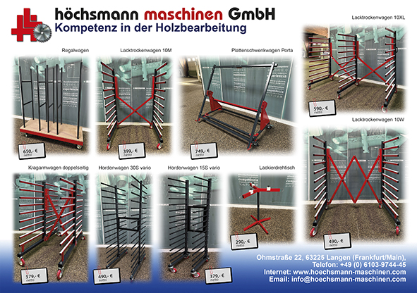Lacktrockenwagen Tragarmwagen, Holzbearbeitungsmaschinen Hessen Höchsmann